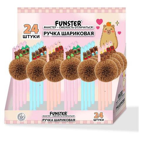 Ручка с пушистой подвеской шариковая FUNSTER "FLUFFY CAPY", СИНЯЯ, Ручка с пушистой подвеской шариковая FUNSTER "FLUFFY CAPY", СИНЯЯ,
