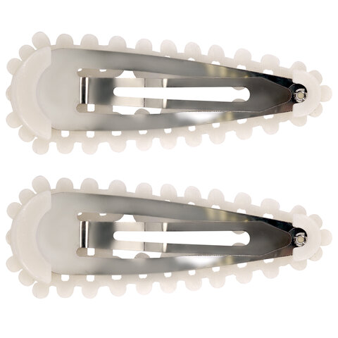 Заколки для волос НАБОР 2 шт., 7,5х2,5 см, клик-клак, с жемчужинами, белый, Заколки для волос НАБОР 2 шт., 7,5х2,5 см, клик-клак, с жемчужинами, белый,