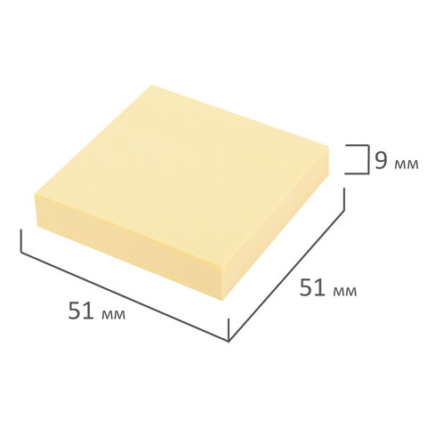 Блок самоклеящийся (стикеры) STAFF STANDARD, ПАСТЕЛЬНЫЙ 51х51 мм, желтый, 100