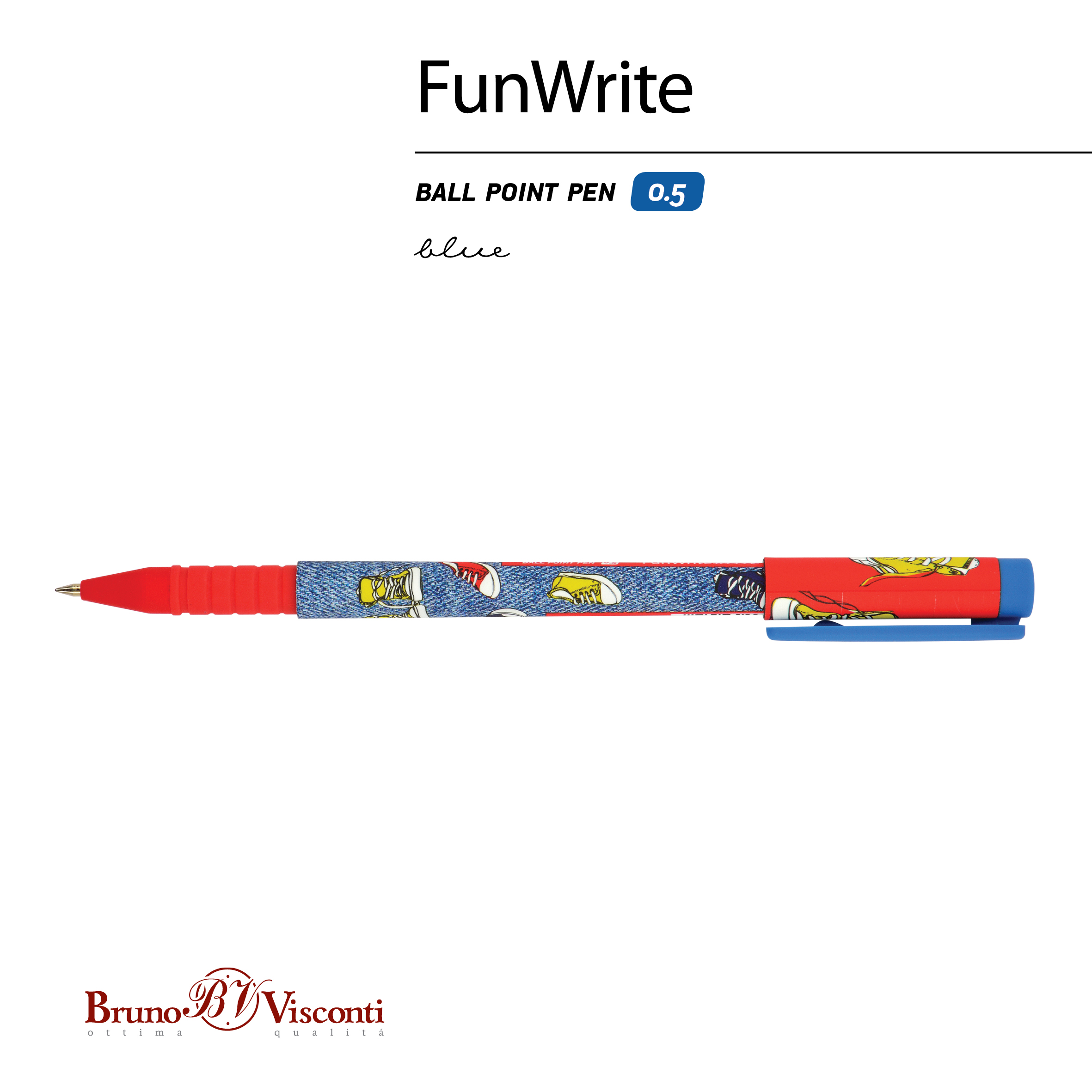 РУЧКА "FunWrite. Кеды разноцветные" ШАРИКОВАЯ 0.5 ММ, СИНЯЯ