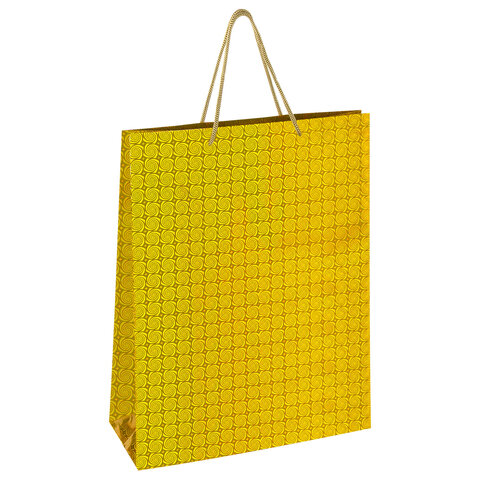 Пакет подарочный 33x13x45 см (XL), НАБОР 3 шт., 3 дизайна, голография, ЗОЛОТАЯ