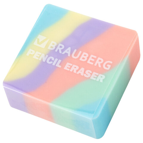 Ластик кросс-серия PASTEL, 34х34х14 мм, квадратный, ассорти, ЭКО ПВХ, BRAUBERG,