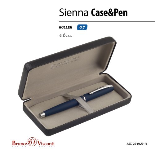 РУЧКА "SIENNA" РОЛЛЕР В ФУТЛЯРЕ PREMIUM ИЗ ЭКОКОЖИ, 0,7 ММ, СИНЯЯ