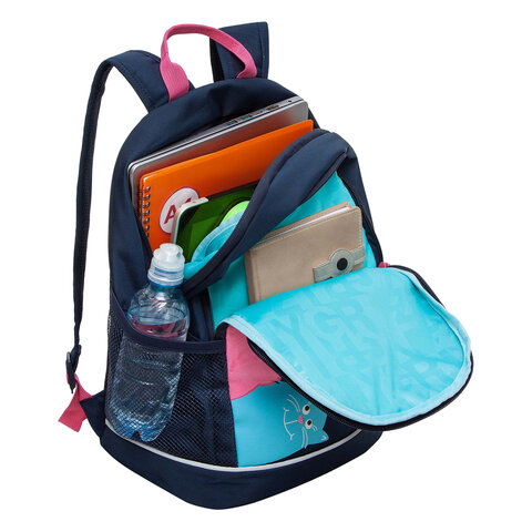 Рюкзак GRIZZLY школьный, анатомическая спинка, 2 отделения, для девочек,