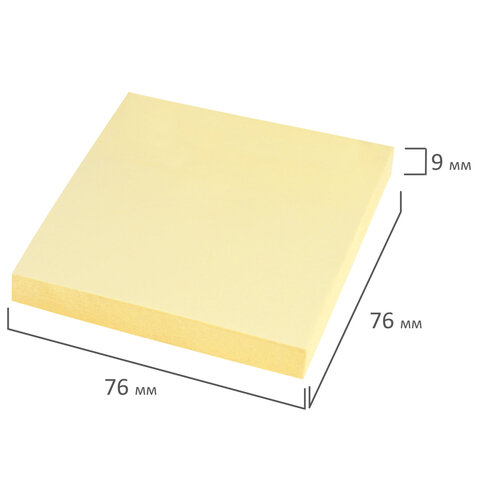 Блок самоклеящийся (стикеры) STAFF STANDARD, ПАСТЕЛЬНЫЙ 76х76 мм, желтый, 100