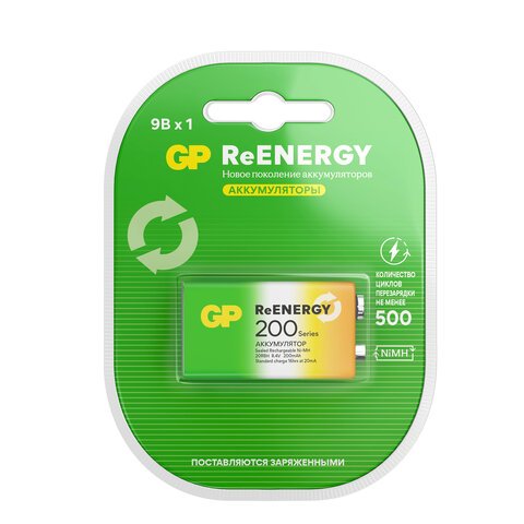 Батарейка аккумуляторная GP ReEnergy Ni-Mh 1 шт., "Крона" (20R8H 9V), Батарейка аккумуляторная GP ReEnergy Ni-Mh 1 шт., "Крона" (20R8H 9V),