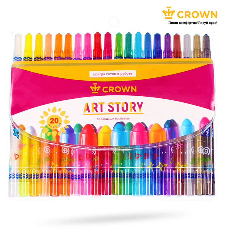 Карандаши восковые Crown "ArtStory", 20цв., выкручивающийся стержень, Карандаши восковые Crown "ArtStory", 20цв., выкручивающийся стержень,