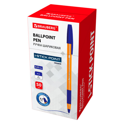 Ручка шариковая с грипом BRAUBERG "i-STICK POINT ORANGE", СИНЯЯ,