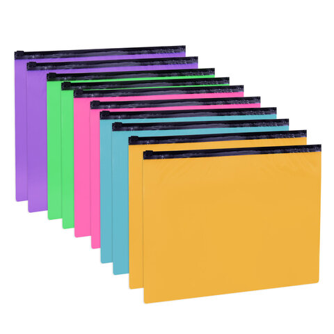 Папка-конверт на молнии А4 (230х333 мм), ПВХ, цвет ассорти/прозрачная, 0,15 мм,