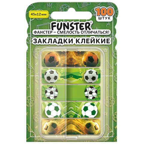 Закладки клейкие Z-сложения FUNSTER (ФАНСТЕР) "Футбол", 45х12 мм, 100 Закладки клейкие Z-сложения FUNSTER (ФАНСТЕР) "Футбол", 45х12 мм, 100