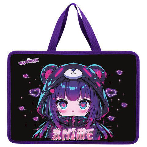 Папка на молнии с ручками ЮНЛАНДИЯ А4, 1 отделение, пластик, 80 мм, "Anime Папка на молнии с ручками ЮНЛАНДИЯ А4, 1 отделение, пластик, 80 мм, "Anime