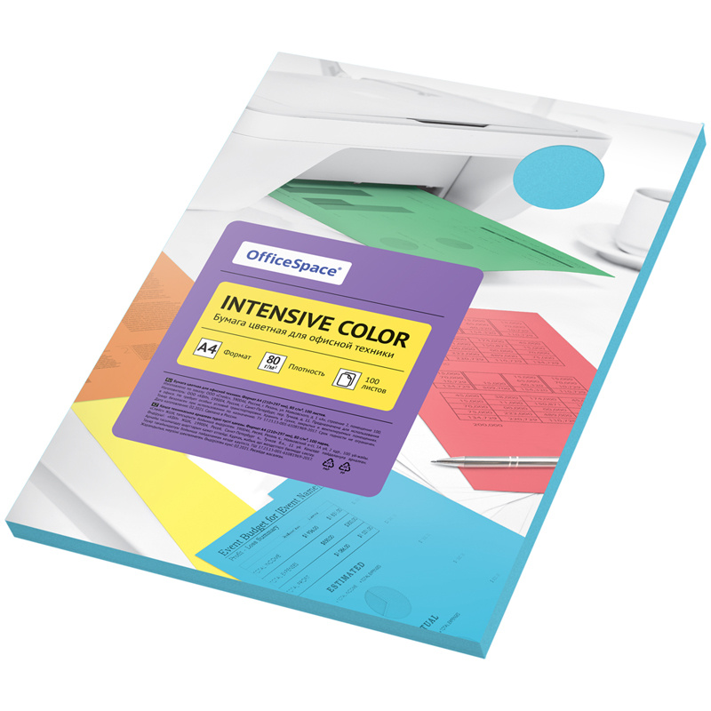 Бумага цветная OfficeSpace "Intensive Color", A4, 80 г/м, 100л., Бумага цветная OfficeSpace "Intensive Color", A4, 80 г/м, 100л.,