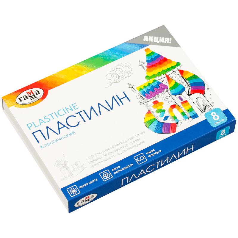 Пластилин Гамма "Классический", 08 цветов, 160г, со стеком, картон Пластилин Гамма "Классический", 08 цветов, 160г, со стеком, картон