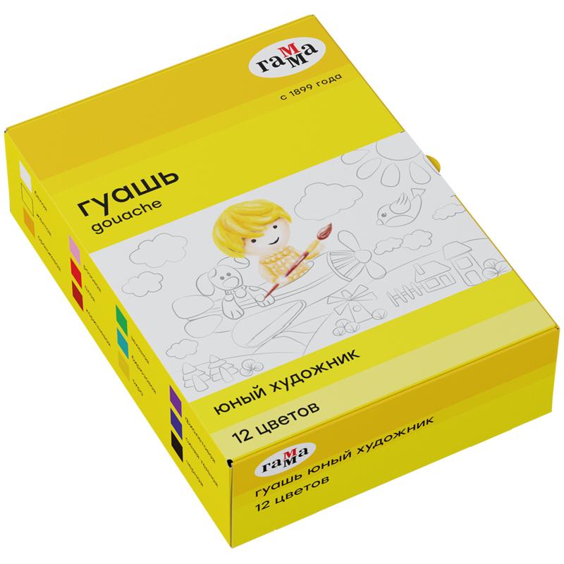 Гуашь Гамма "Юный художник", 12цветов,17,5мл, картон Гуашь Гамма "Юный художник", 12цветов,17,5мл, картон