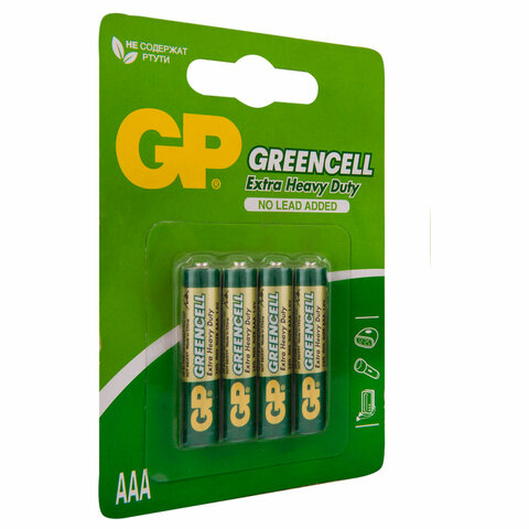 Батарейки КОМПЛЕКТ 4 шт., GP GreenCell AAA (R03, 24G), солевые, мизинчиковые, Батарейки КОМПЛЕКТ 4 шт., GP GreenCell AAA (R03, 24G), солевые, мизинчиковые,