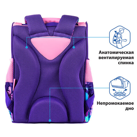 Ранец ПИФАГОР BASIC, с эргономичной спинкой, "Butterflies", 35х28х18