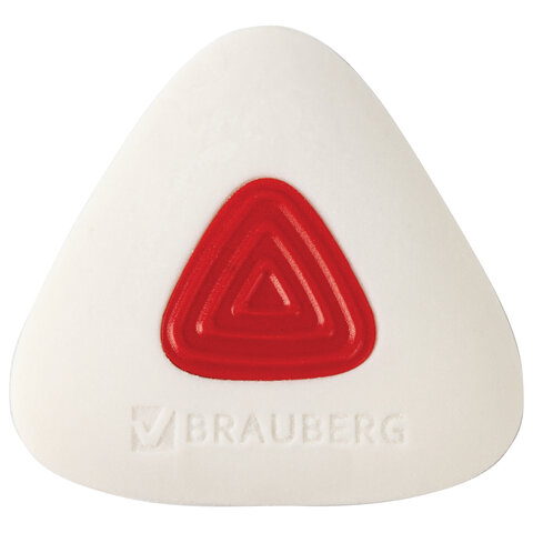 Ластик BRAUBERG "Trios PRO", 36х36х9 мм, белый, треугольный, красный