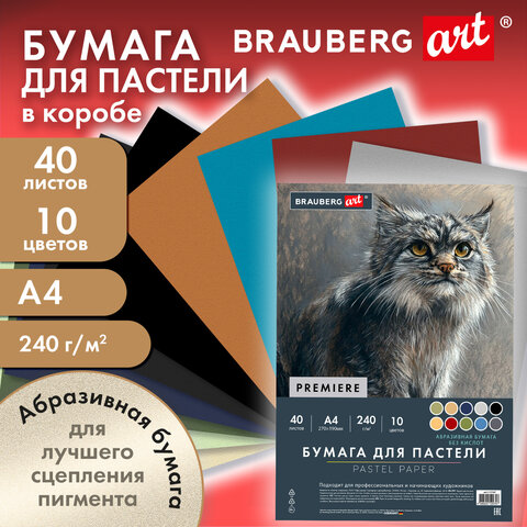 Бумага для пастели АБРАЗИВНАЯ А4 в коробке, 40 листов, 10 цветов, 240 г/м2, Бумага для пастели АБРАЗИВНАЯ А4 в коробке, 40 листов, 10 цветов, 240 г/м2,