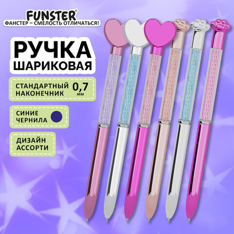 Ручка поворотная с топпером шариковая FUNSTER "SHINY HEART&PAW",