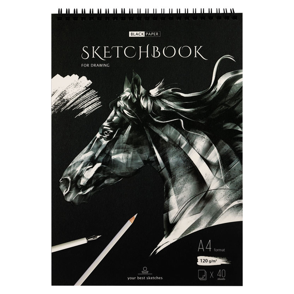 Скетчбук 40л., А4 ArtSpace "Black line. Horse", на гребне, 120г/м2, Скетчбук 40л., А4 ArtSpace "Black line. Horse", на гребне, 120г/м2,