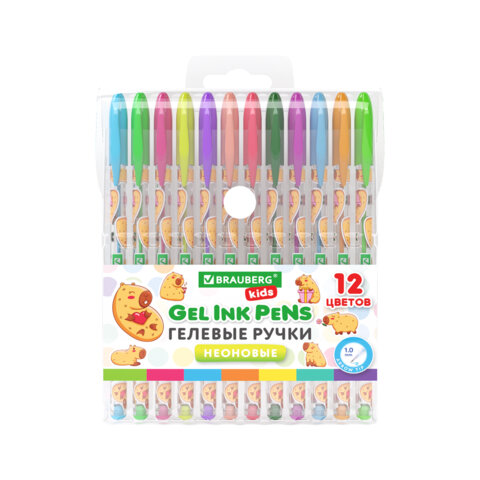 Ручки гелевые НЕОНОВЫЕ BRAUBERG KIDS "CUTE ANIMALS", НАБОР 12 ЦВЕТОВ, Ручки гелевые НЕОНОВЫЕ BRAUBERG KIDS "CUTE ANIMALS", НАБОР 12 ЦВЕТОВ,