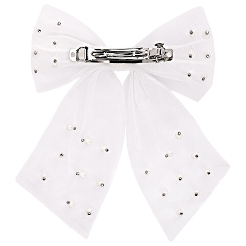 Заколка для волос 16х14 см, баретте с бантом и бусинами, белый, MONTE VITA Заколка для волос 16х14 см, баретте с бантом и бусинами, белый, MONTE VITA