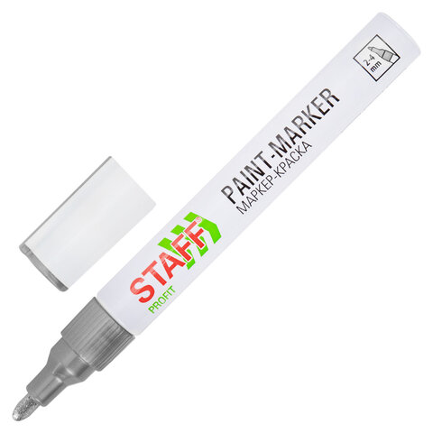 Маркер-краска лаковый (paint marker) 2-4 мм, СЕРЕБРИСТЫЙ, НИТРО-ОСНОВА, STAFF Маркер-краска лаковый (paint marker) 2-4 мм, СЕРЕБРИСТЫЙ, НИТРО-ОСНОВА, STAFF