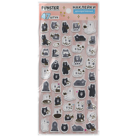 Наклейки декоративные "Забавные зверята", 17,5х9 см, ассорти 4 вида,