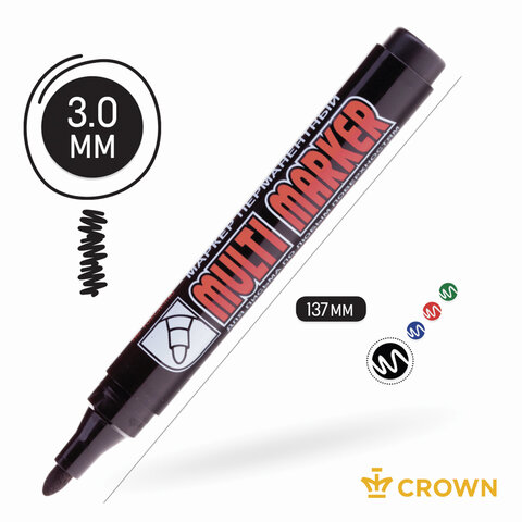 Маркер перманентный (нестираемый) CROWN "Multi Marker", ЧЕРНЫЙ,