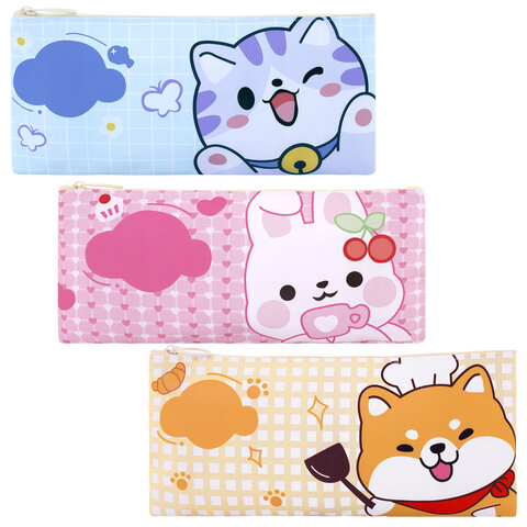 Пенал-конверт ПИФАГОР, 1 отделение, ПВХ, ассорти "Pets", 22x10 см, Пенал-конверт ПИФАГОР, 1 отделение, ПВХ, ассорти "Pets", 22x10 см,