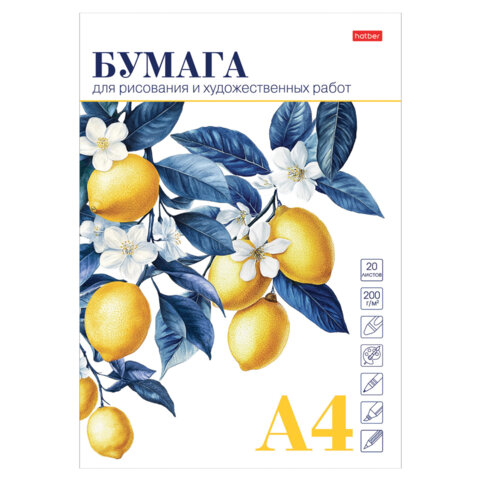 Папка для рисования А4, 20 л., 220 г/м2, HATBER, 210х297 мм, "Ветка Папка для рисования А4, 20 л., 220 г/м2, HATBER, 210х297 мм, "Ветка