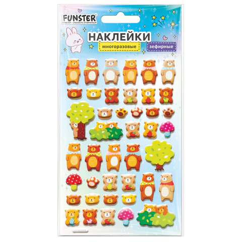 Наклейки объемные зефирные 15х10 см, ассорти 12 видов, FUNSTER (ФАНСТЕР), 666675