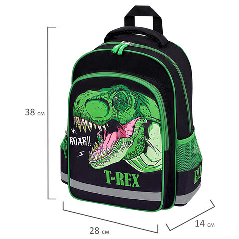 Рюкзак ПИФАГОР SCHOOL, 1 отделение, 3 кармана, "Dino roar", 38x28х14