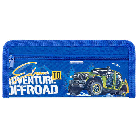 Пенал ЮНЛАНДИЯ ЮНИОР, 2 отделения, полиэстер, "Offroad", 21х8х6 см,