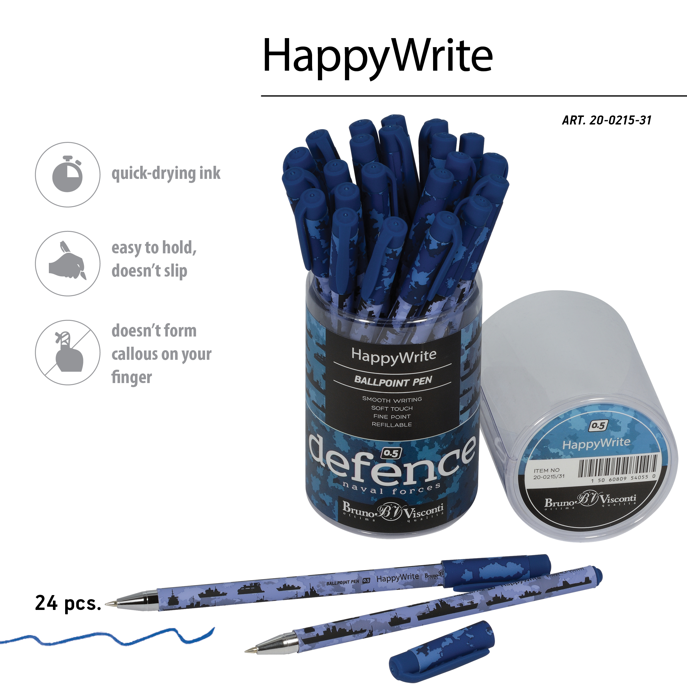 РУЧКА "HappyWrite. Военный паттерн. Корабли" 0.5 ММ, СИНЯЯ