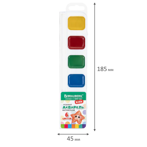 Краски акварельные BRAUBERG KIDS NEW, медовые, 6 цветов, квадратные кюветы, Краски акварельные BRAUBERG KIDS NEW, медовые, 6 цветов, квадратные кюветы,