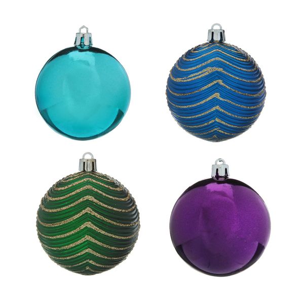 Новогодний шар блест./мат.с узором волна 7см 4шт. в пвх Новогодний шар блест./мат.с узором волна 7см 4шт. в пвх