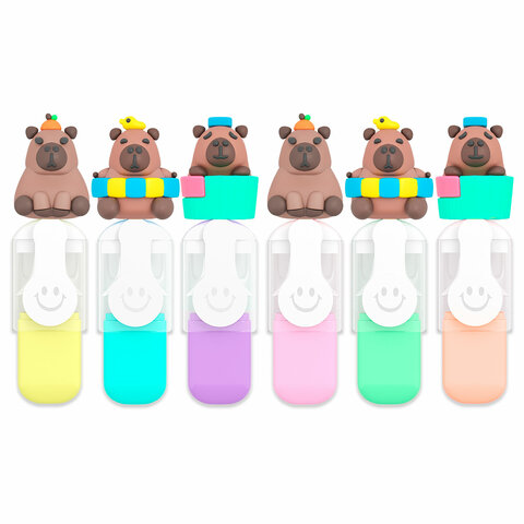 Набор текстовыделителей с топперами 6 ЦВЕТОВ ПАСТЕЛЬ, "КАПИБАРЫ", Набор текстовыделителей с топперами 6 ЦВЕТОВ ПАСТЕЛЬ, "КАПИБАРЫ",