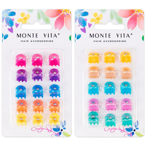 Крабы для волос НАБОР 15 шт., 0,8 см, глянцевый, АССОРТИ, MONTE VITA (МОНТЕ Крабы для волос НАБОР 15 шт., 0,8 см, глянцевый, АССОРТИ, MONTE VITA (МОНТЕ