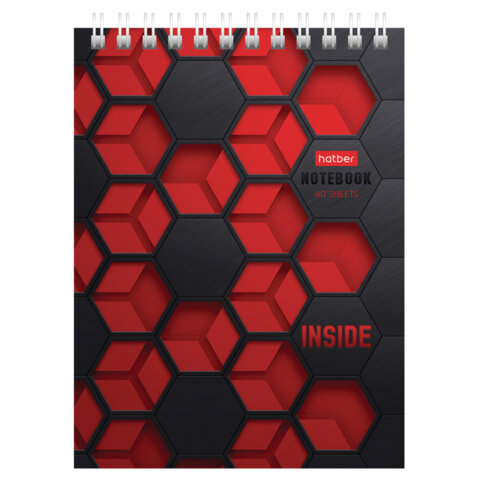 Блокнот МАЛЫЙ ФОРМАТ А6, 40 л., гребень, картон, клетка, HATBER,