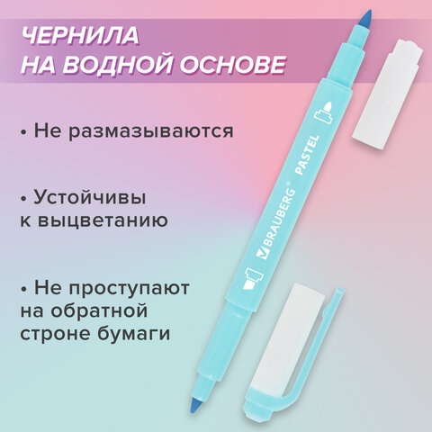 Набор текстовыделителей двусторонних 6 ПАСТЕЛЬНЫХ ЦВЕТОВ, BRAUBERG "TWIN
