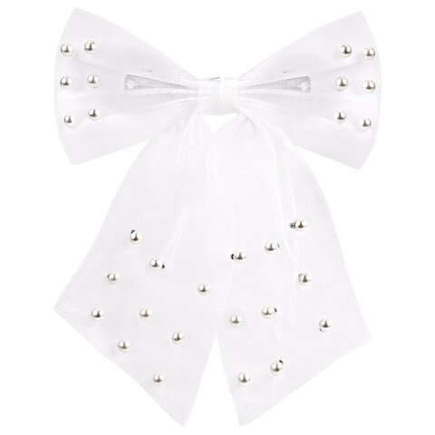 Заколка для волос 16х14 см, баретте с бантом и бусинами, белый, MONTE VITA Заколка для волос 16х14 см, баретте с бантом и бусинами, белый, MONTE VITA