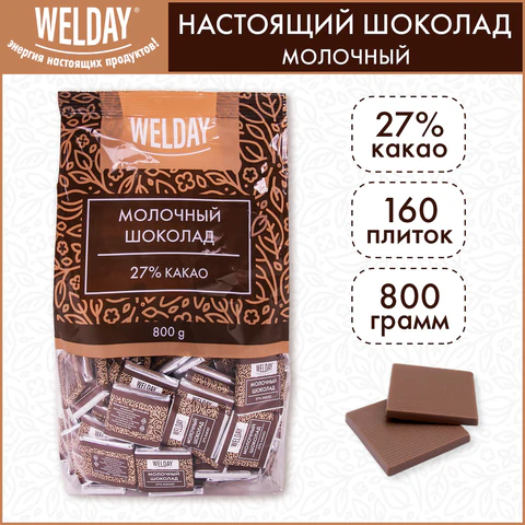 Шоколад порционный высшего качества WELDAY (ВЭЛДЭЙ) "Молочный 27%",