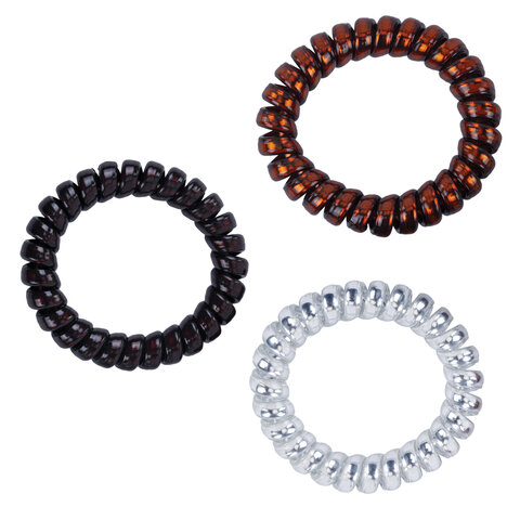 Резинки для волос НАБОР 3 шт., диаметр 5,5 см, пружинка, чёрный, серебристый, Резинки для волос НАБОР 3 шт., диаметр 5,5 см, пружинка, чёрный, серебристый,