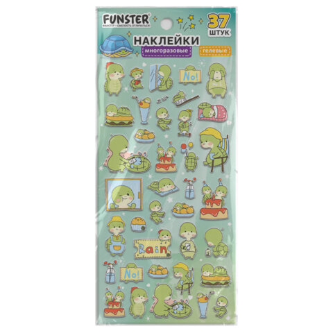Наклейки гелевые "Зверяшки-обаяшки", 17,5х9 см, ассорти 12 видов,