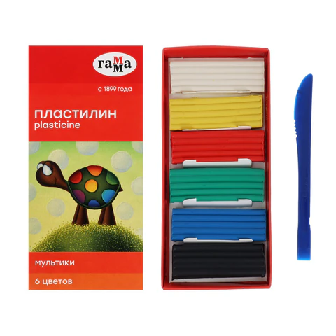 Пластилин классический ГАММА "Мультики", 6 цветов, 120 г, со стеком,