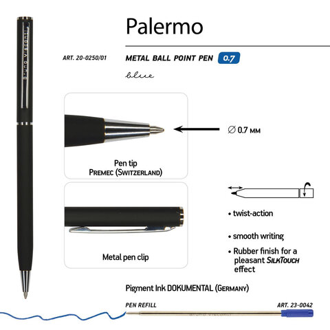 Ручка шариковая BRUNO VISCONTI "Palermo", черный металлический корпус,