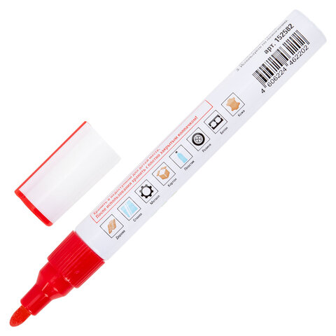 Маркер-краска лаковый (paint marker) 2-4 мм, КРАСНЫЙ, НИТРО-ОСНОВА, STAFF Маркер-краска лаковый (paint marker) 2-4 мм, КРАСНЫЙ, НИТРО-ОСНОВА, STAFF