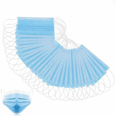 Маски одноразовые КОМПЛЕКТ 50 шт. медицинские 3-х слойные голубые (фильтр