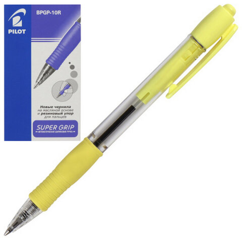 Ручка шариковая автоматическая с грипом PILOT Super Grip, СИНЯЯ, желтые детали, Ручка шариковая автоматическая с грипом PILOT Super Grip, СИНЯЯ, желтые детали,